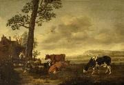Anthonie van Borssom Landscape with cattle Spain oil painting artist
